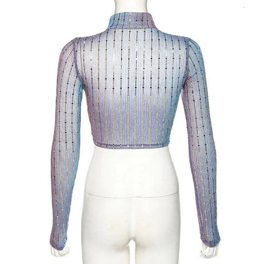 Top Pailletten Violett Reißverschluss