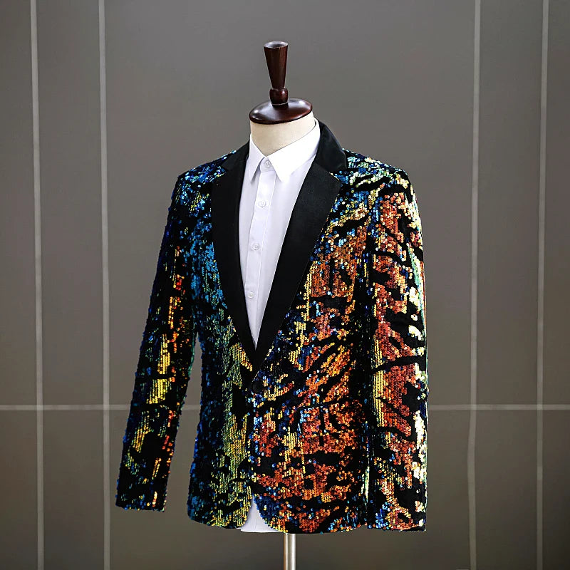 Herren-Paillettenanzugjacke in bunten Farben