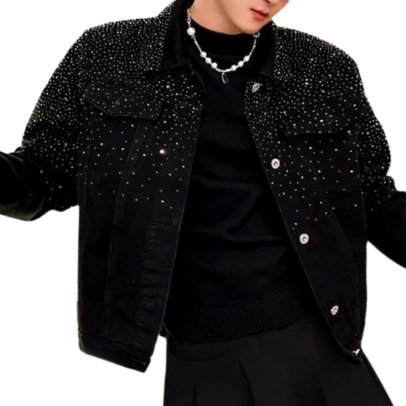Jeans-Jacke mit Strass für Herren in Schwarz