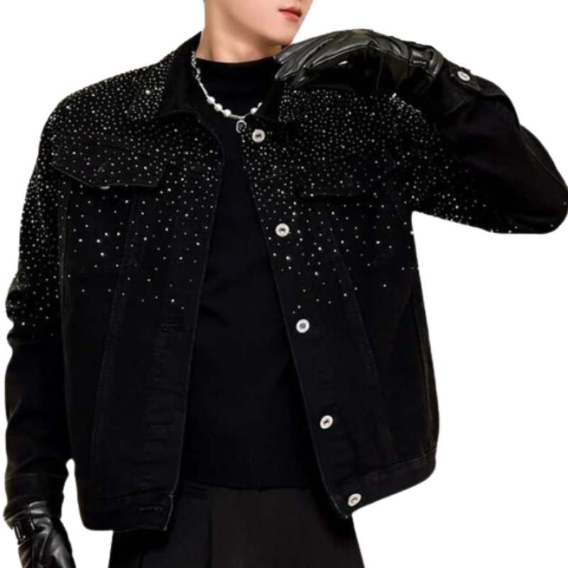 Jeans-Jacke mit Strass für Herren in Schwarz