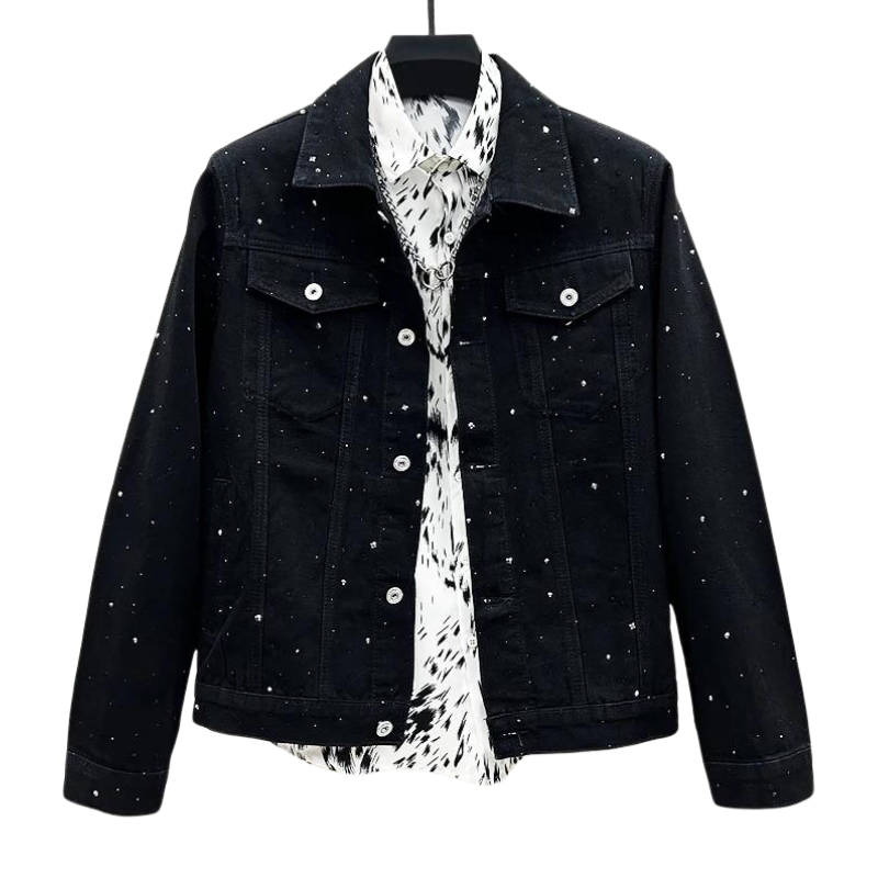 Schwarze Jeans Jacke mit Strass für Herren