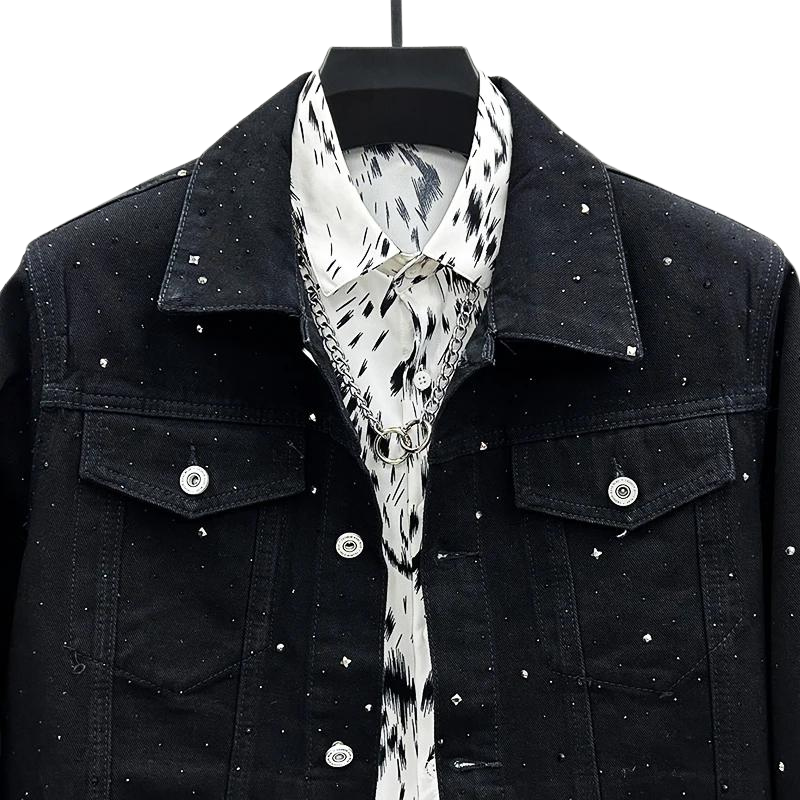 Schwarze Jeans Jacke mit Strass für Herren