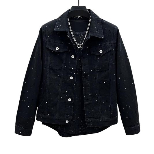 Schwarze Jeans Jacke mit Strass für Herren