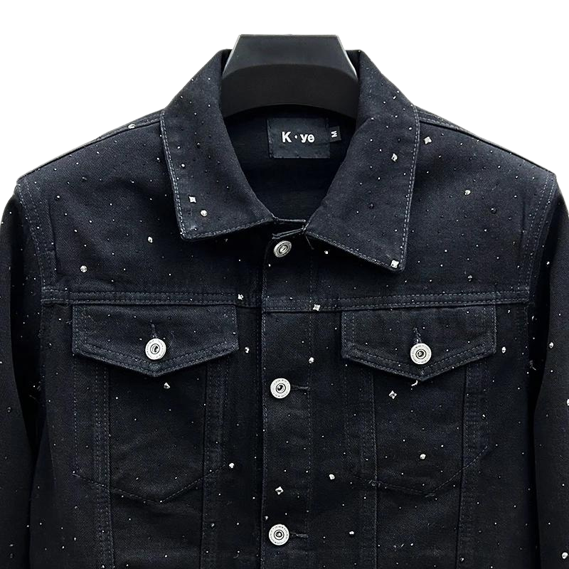 Schwarze Jeans Jacke mit Strass für Herren