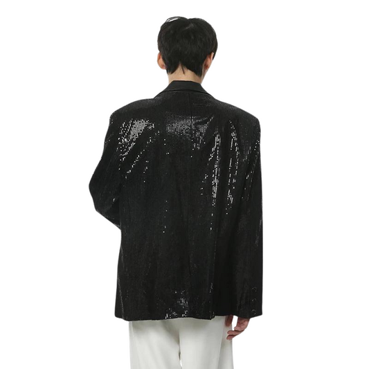 Herren Blazer Jacke mit Pailletten Schwarz