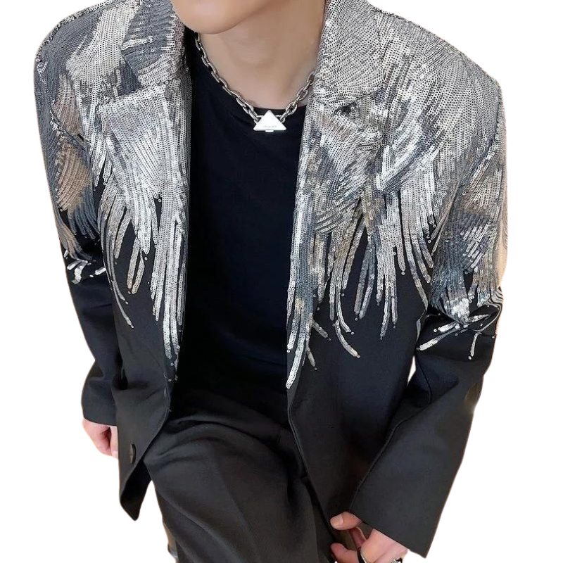 Blazer Jacke mit Pailletten und Feder-Optik für Männer