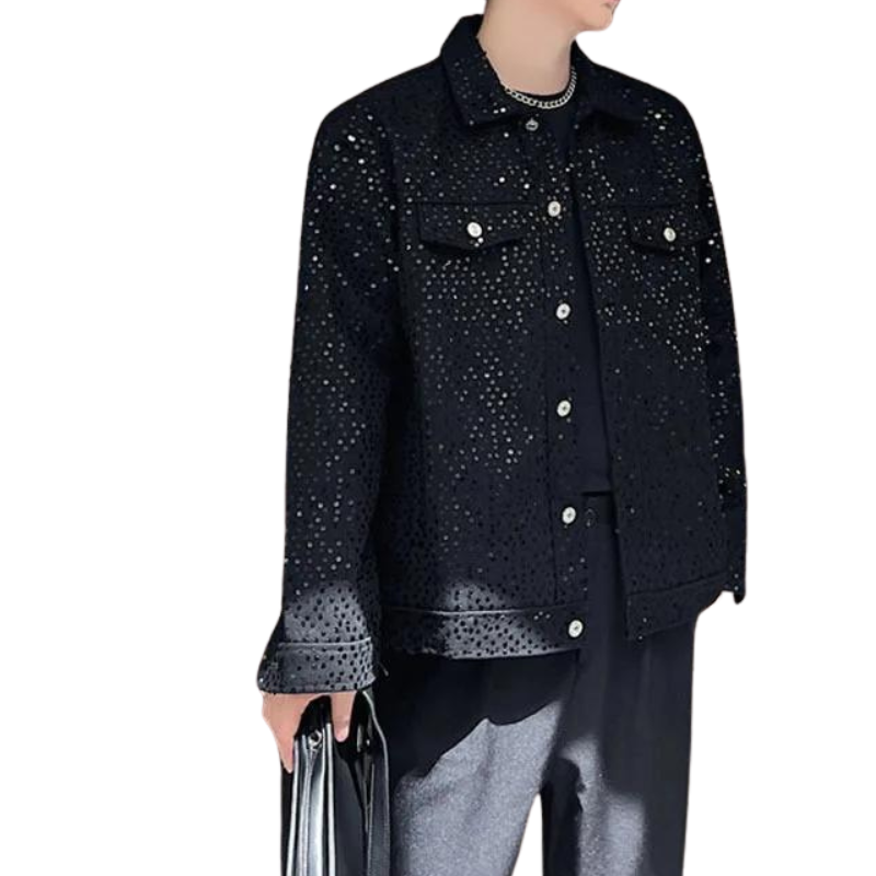 Schwarze Paillettenjacke für Herren mit Knöpfen