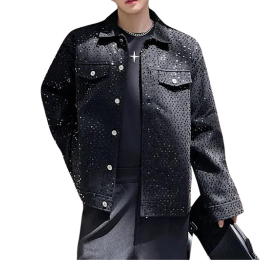 Schwarze Paillettenjacke für Herren mit Knöpfen
