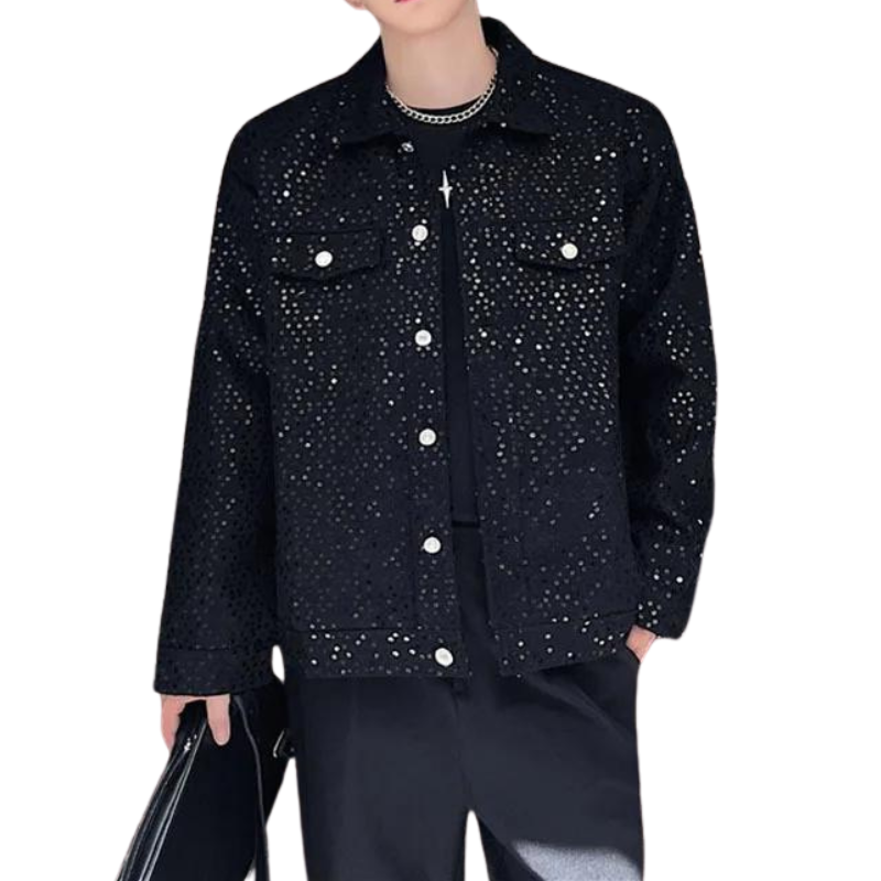 Schwarze Paillettenjacke für Herren mit Knöpfen