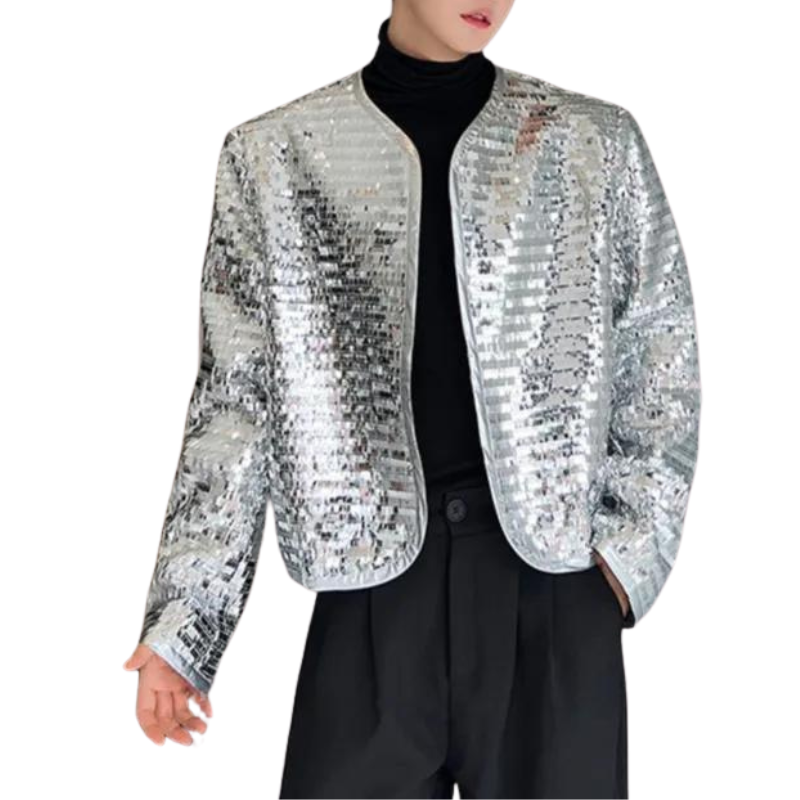 Herren Paillettenjacke Silber