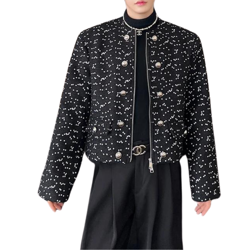 Herren Pailletten Jacke Schwarz Mit Reißverschluss