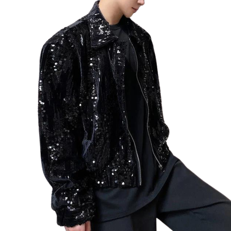 Schwarze Pailleten Herren Jacke