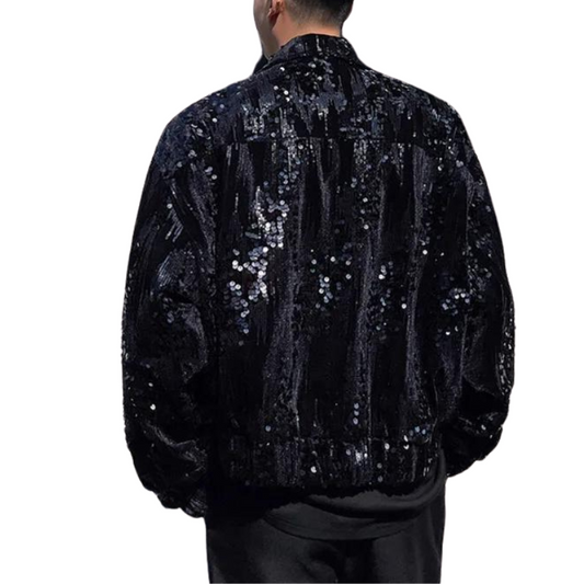 Schwarze Pailleten Herren Jacke