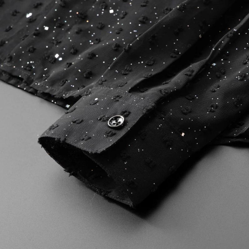 Damenhemd mit Pailletten Transparent Schwarz