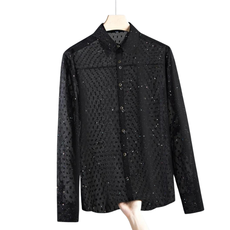 Damenhemd mit Pailletten Transparent Schwarz