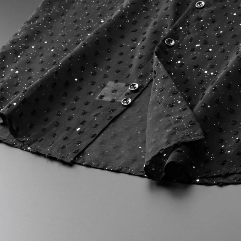 Damenhemd mit Pailletten Transparent Schwarz