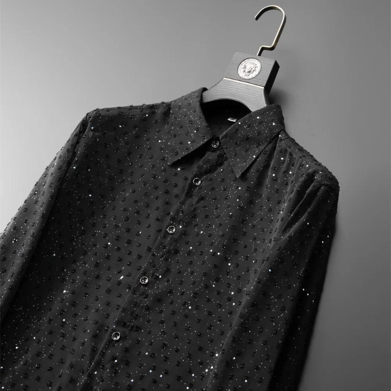 Damenhemd mit Pailletten Transparent Schwarz
