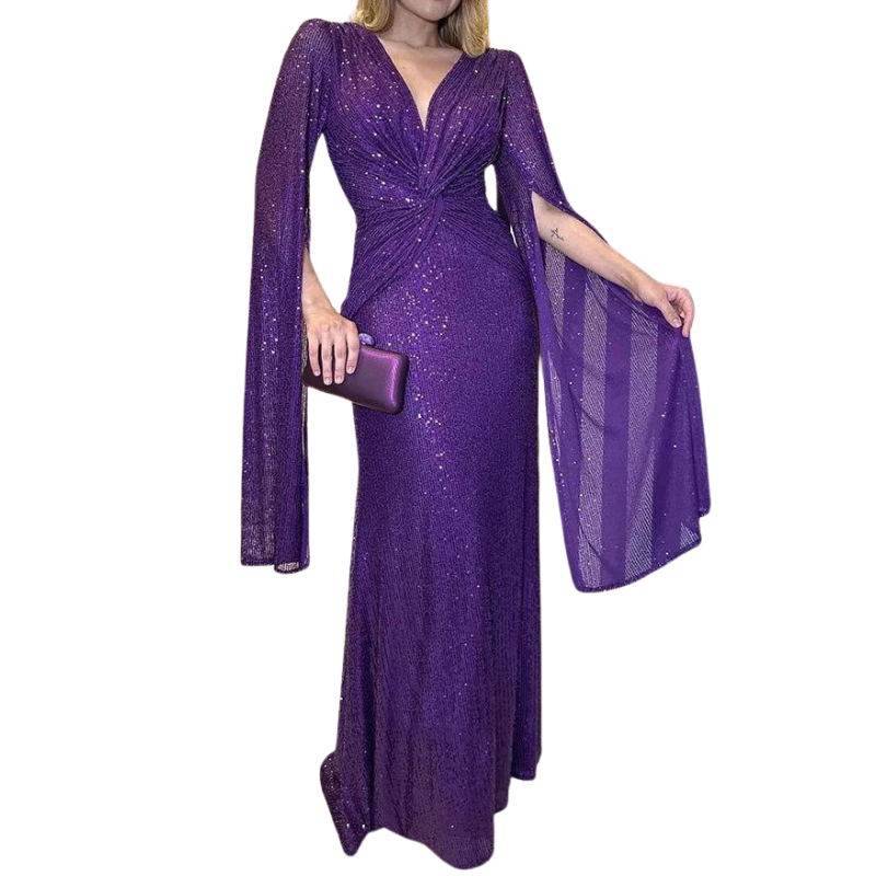 Pailletten-Kleid mit Ärmel und Cape