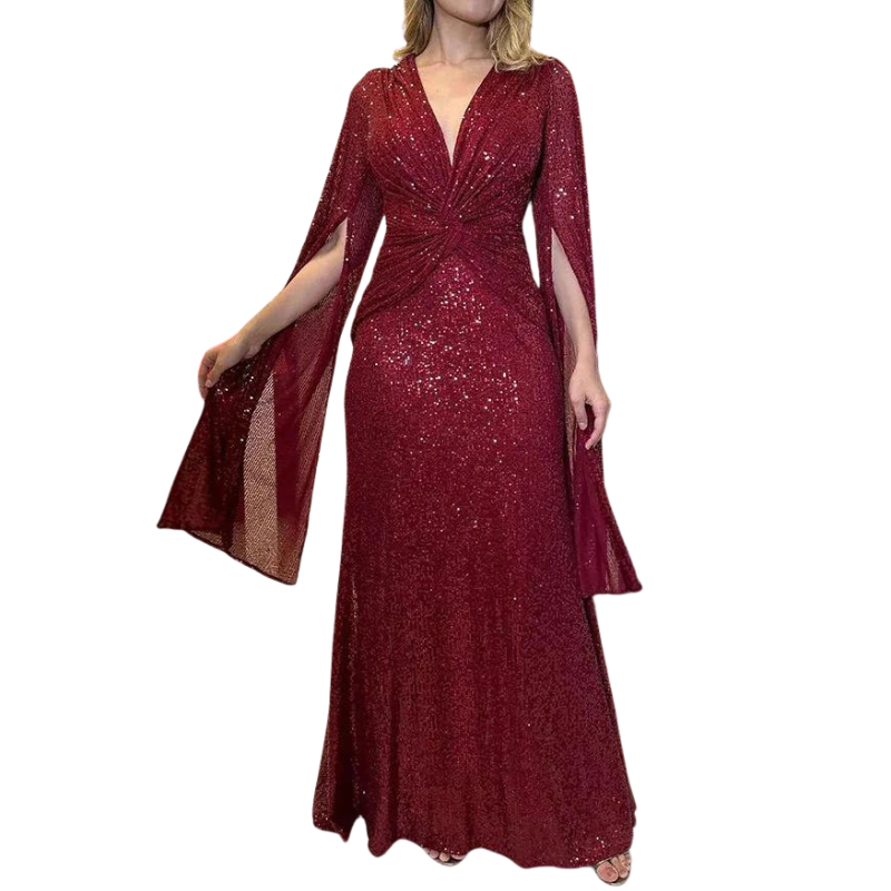 Pailletten-Kleid mit Ärmel und Cape