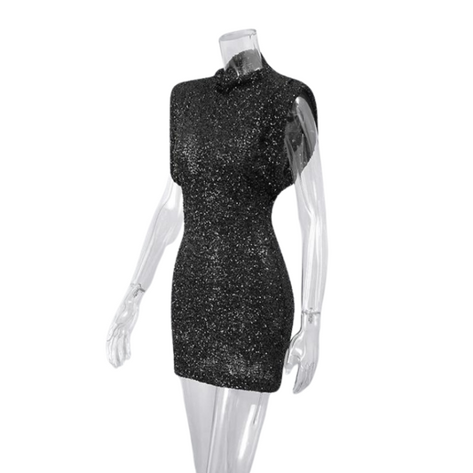 Schwarzes Pailletten-Nachthemd ohne Ärmel