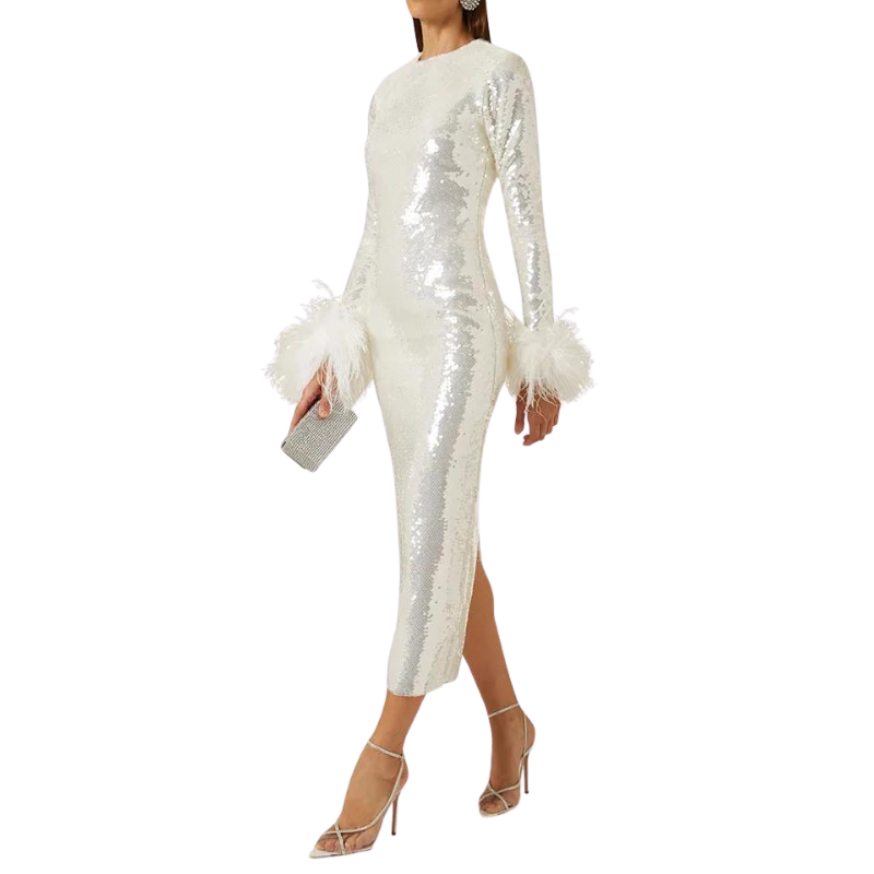 paillettenkleid mit federarmen