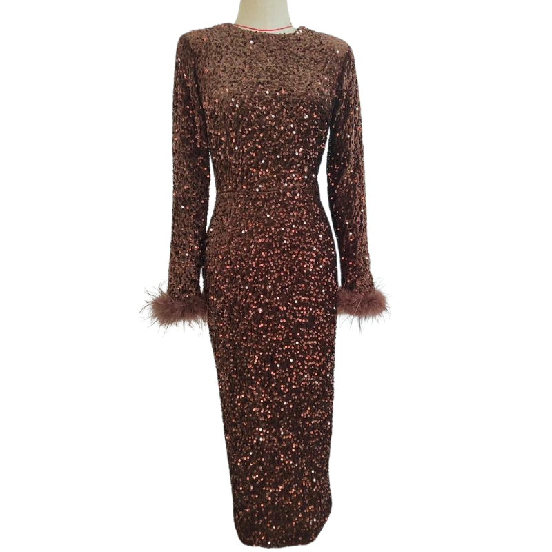 paillettenkleid mit federarmen