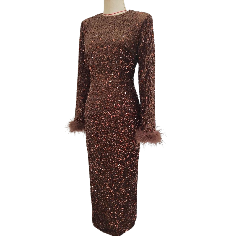 paillettenkleid mit federarmen
