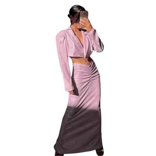 Ensemble Oberteil und Kleid mit Pailletten