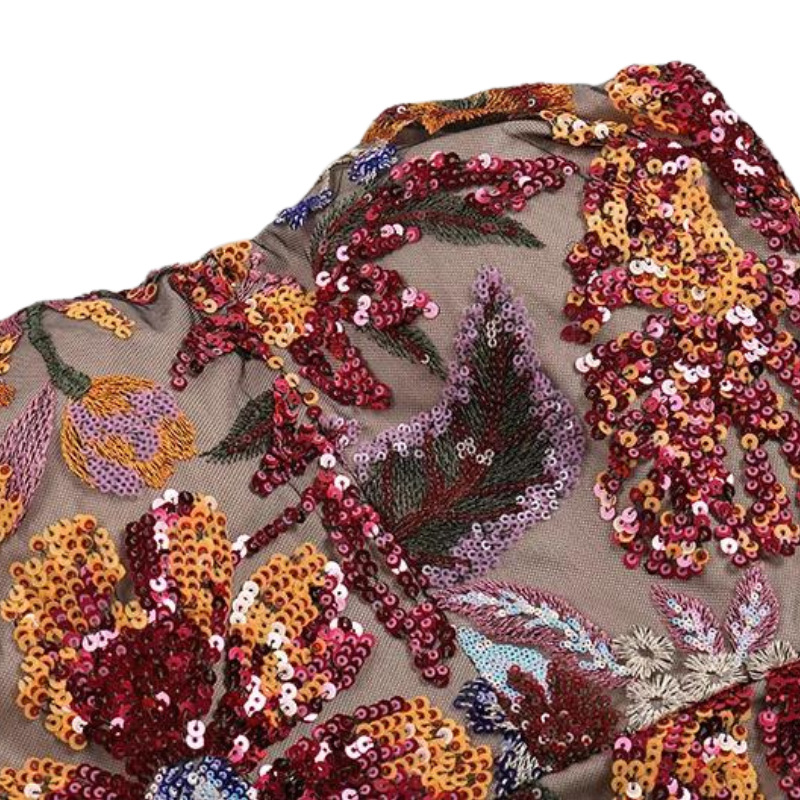 Bustier-Kleid mit Blumen, Pailletten und transparentem Design