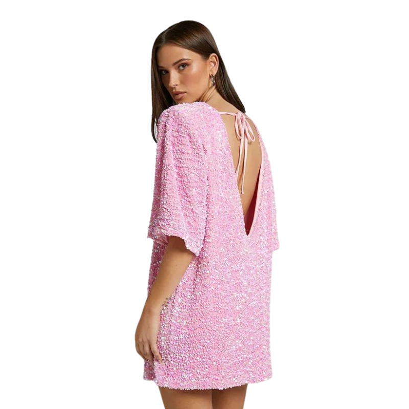 Pailletten-T-Shirt-Kleid mit offenem Rücken