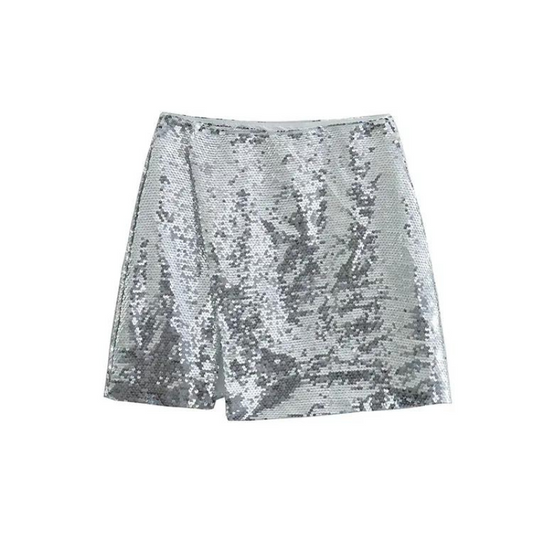 Kurzer Paillettenrock in Silber