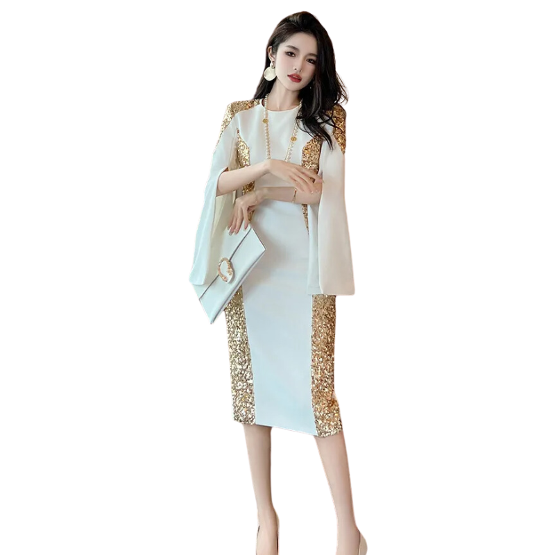 Weiße Pailletten-Kleid mit Goldakzenten