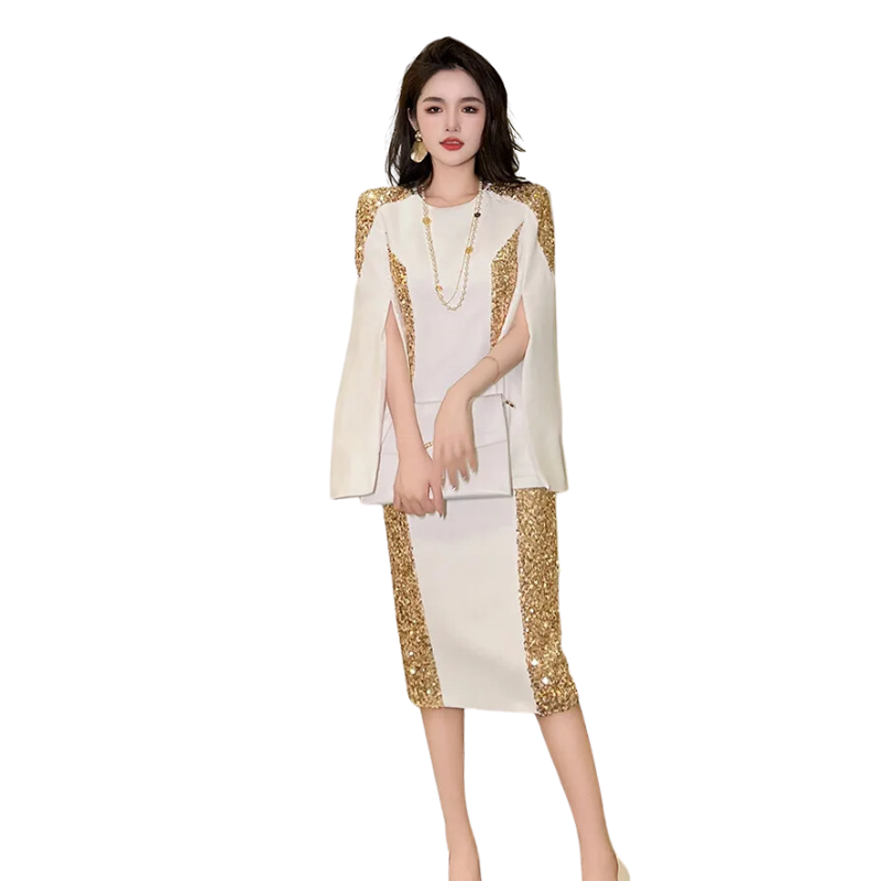 Weiße Pailletten-Kleid mit Goldakzenten