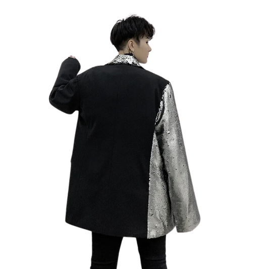 Schwarze Blazer-Jacke mit halbseitigen silbernen Pailletten