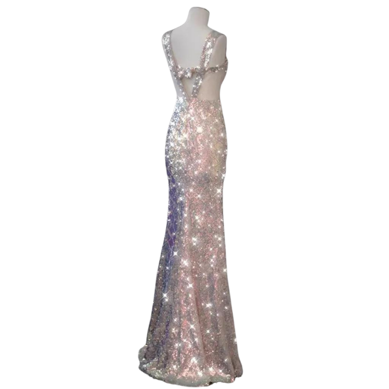 Pink Pailletten Tüll Kleid mit Schleife