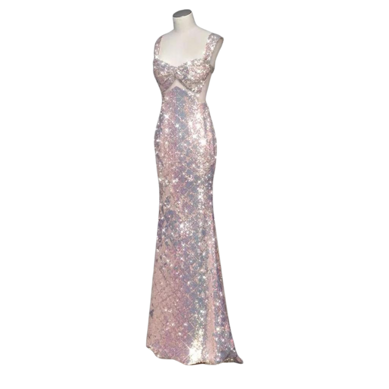 Pink Pailletten Tüll Kleid mit Schleife