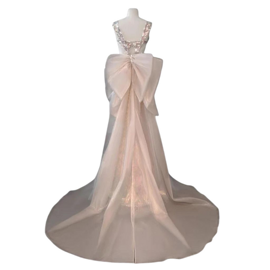 Pink Pailletten Tüll Kleid mit Schleife