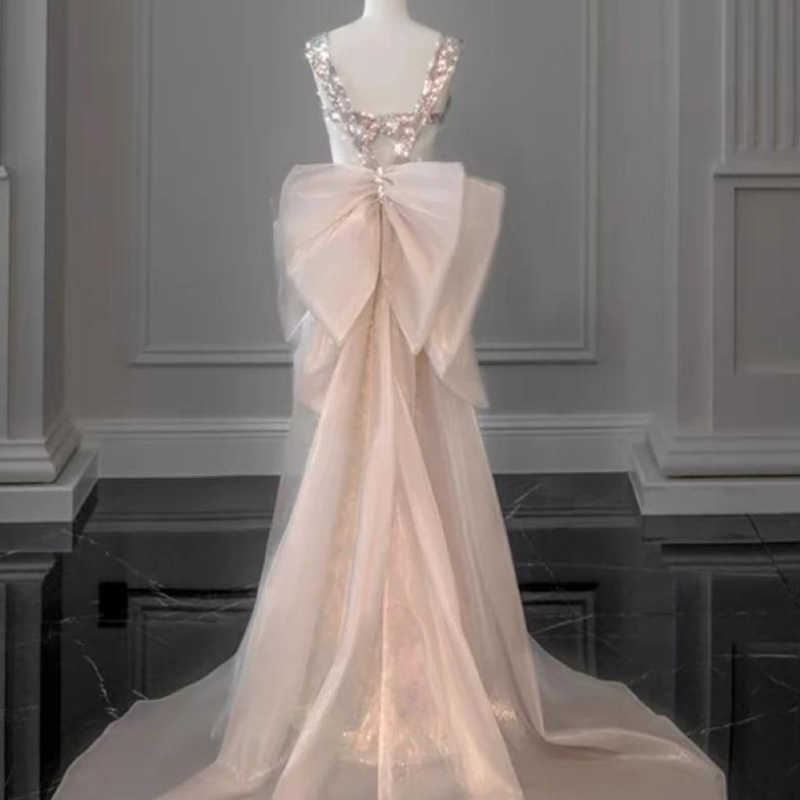 Pink Pailletten Tüll Kleid mit Schleife