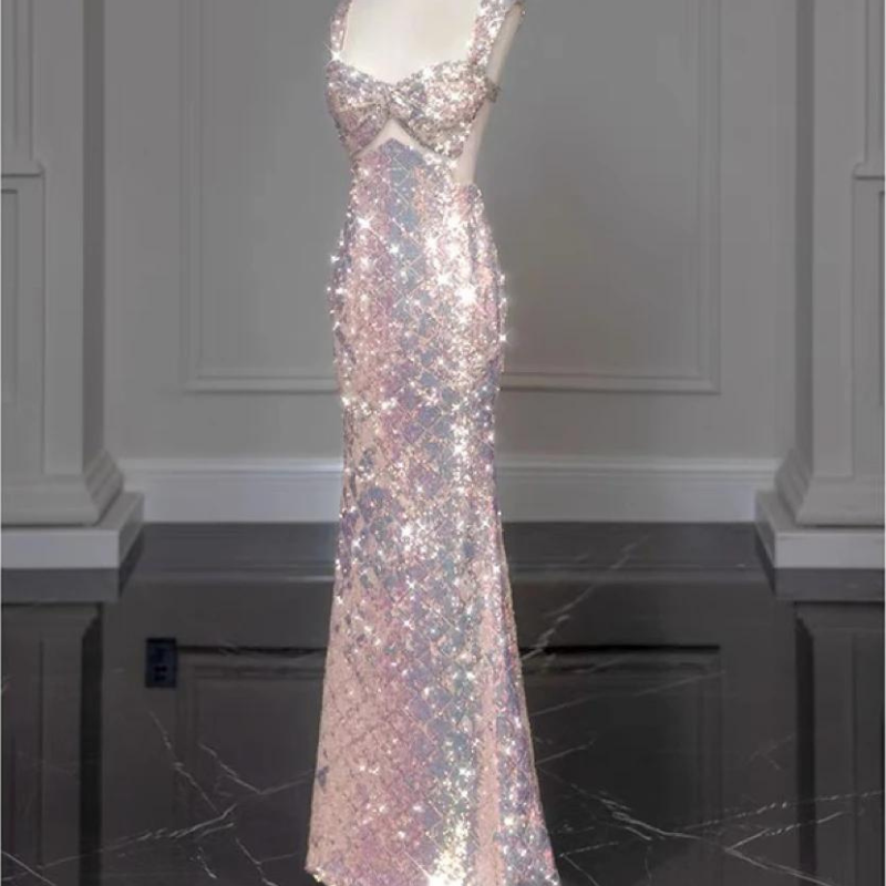 Pink Pailletten Tüll Kleid mit Schleife