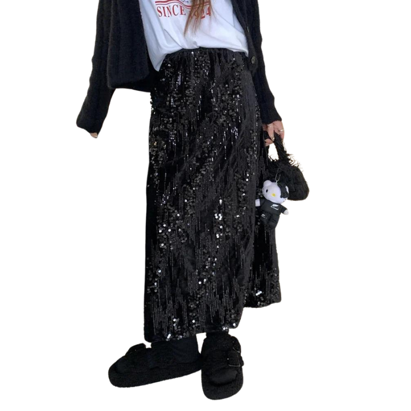 Rock mit Pailletten, mit elastischer Taille