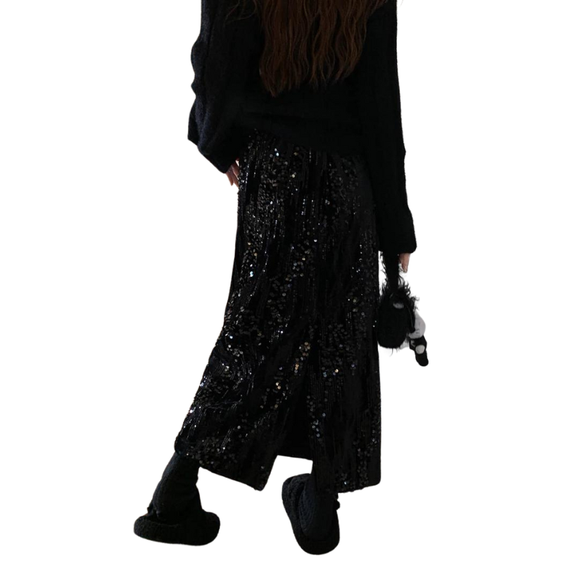 Rock mit Pailletten, mit elastischer Taille