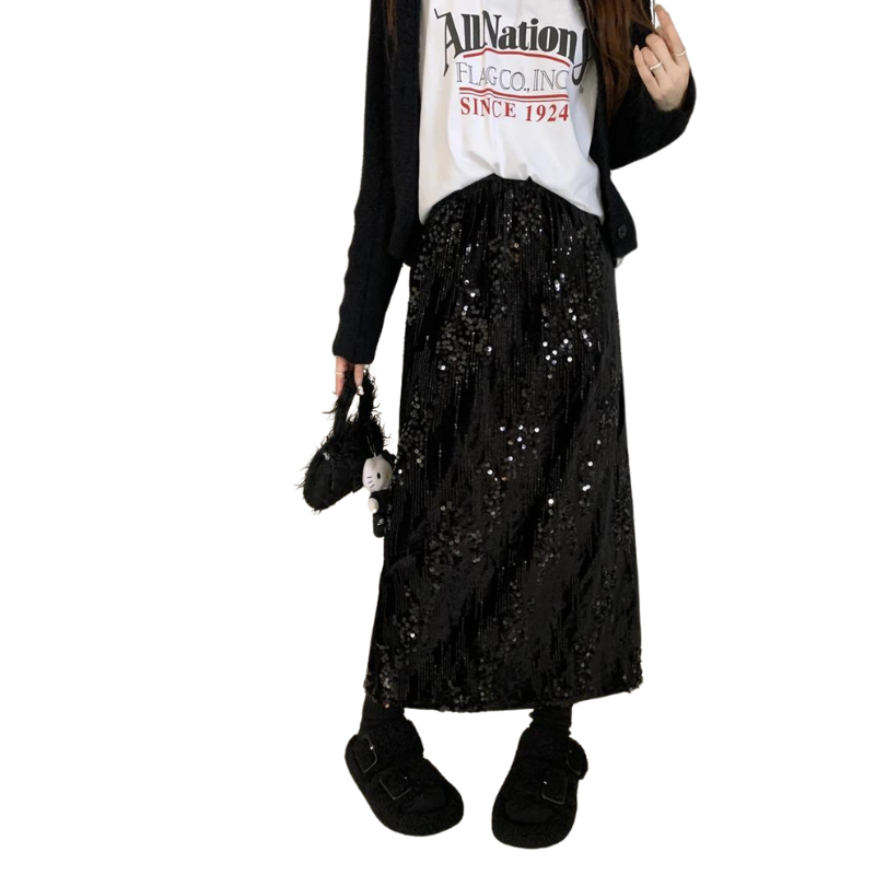 Rock mit Pailletten, mit elastischer Taille