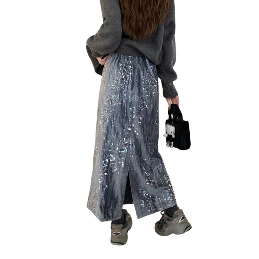 Rock mit Pailletten, mit elastischer Taille