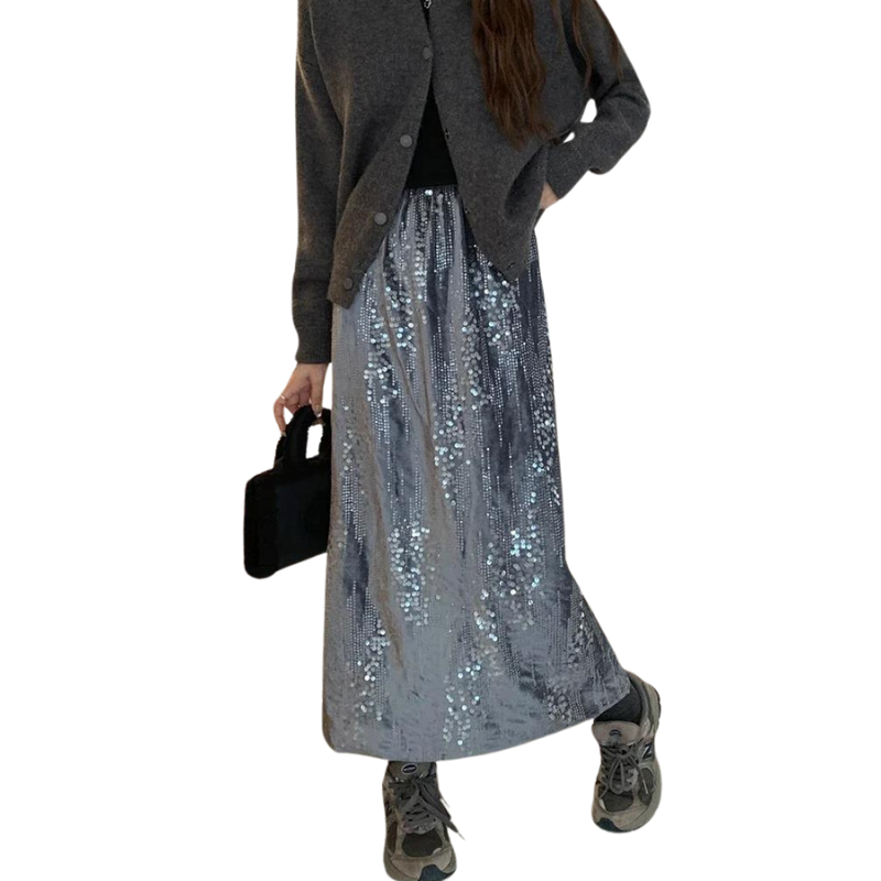 Rock mit Pailletten, mit elastischer Taille