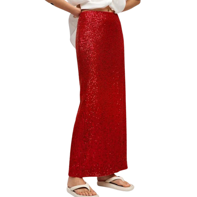 Abendrock mit Pailletten, Hohe Taille