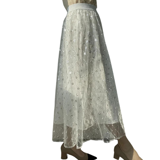 Weißer Rock mit Quaderpailletten