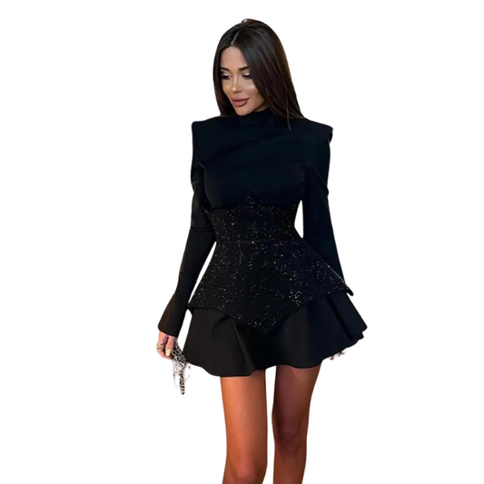 Kurzes Pailletten-Kleid in Schwarz