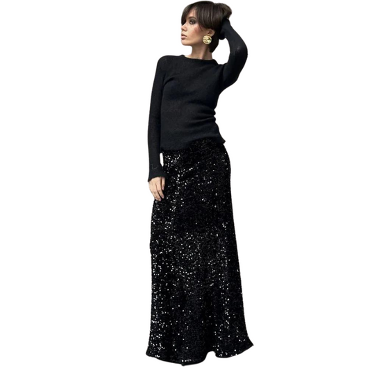 Lange Paillettenkleid mit Elastischer Taille