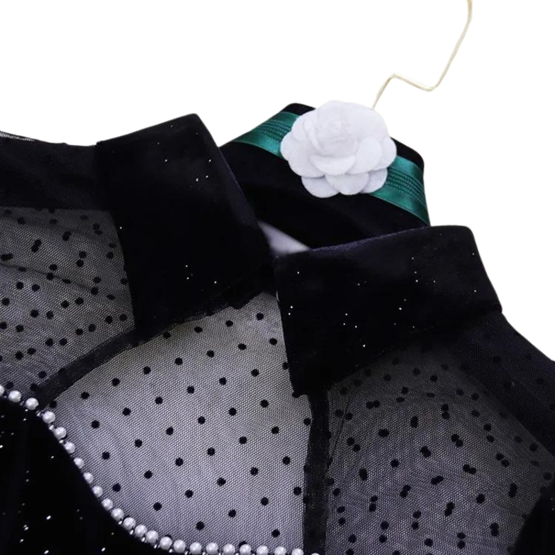 Schwarzes Samtkleid mit Pailletten