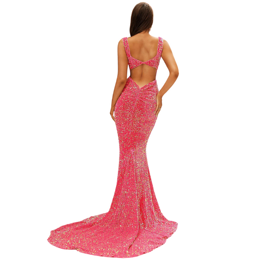Abendschleier mit Pailletten, rosa, lang, Schleppe, rückenfrei
